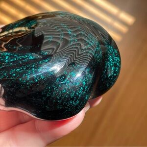 Vintage signed Bob Gent art glass swirled paperweight cased black metallic teal